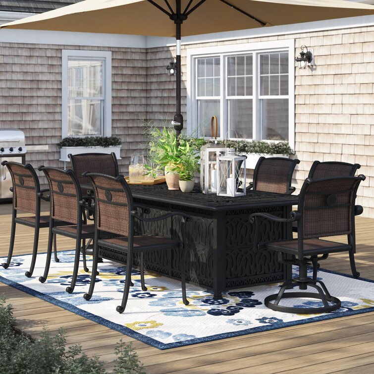 9 piece outdoor cheap dining set with umbrella